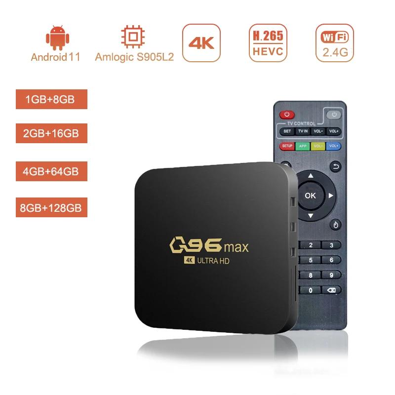 Q96 MAX Ʈ TV ڽ ȵ̵ 11 Amlogic S905L2  ھ 4K Ǯ HD Ʈ ž ڽ ̵ ÷̾ 2.4G WIFI H.265 Ȩ þ TV